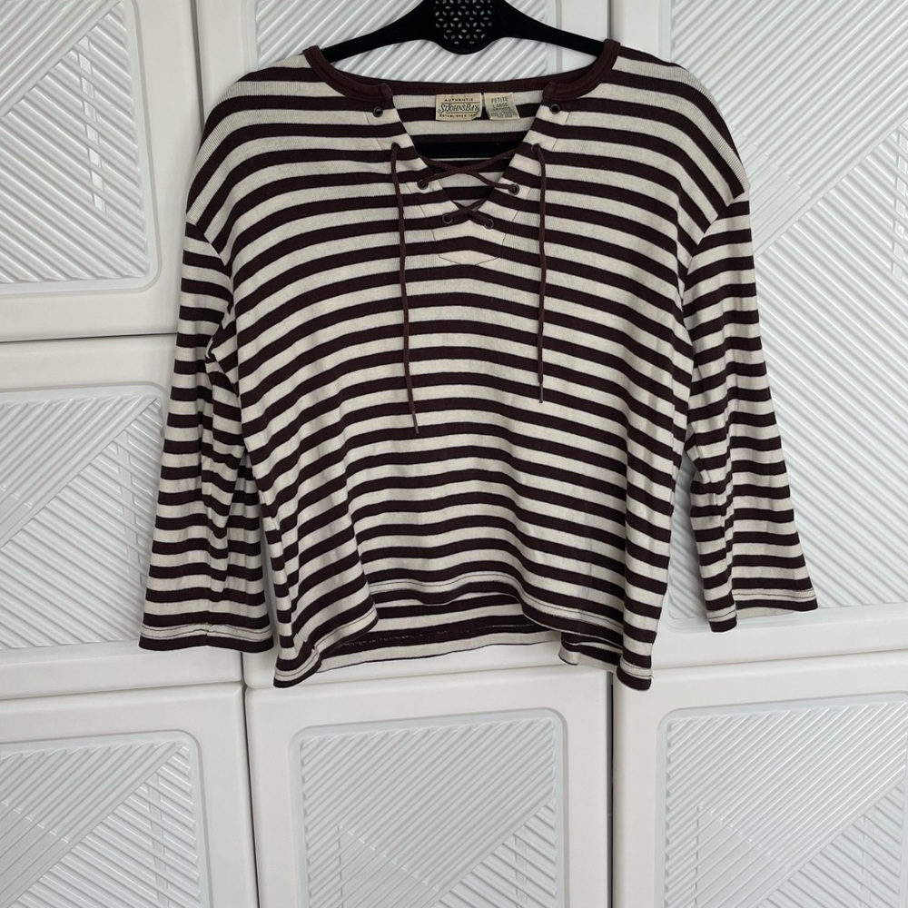 St. John’s bay petite large brown and white stripes shirt
